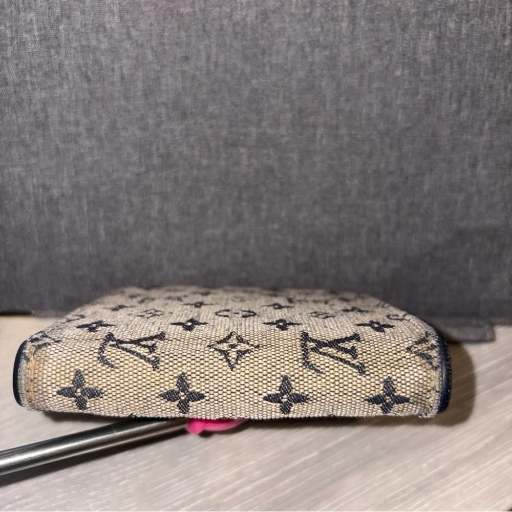 Louis Vuitton Mini Lin Monogram Denim Compact Wallet Navy Blue Gray Porte Billet - Picture 4 of 10